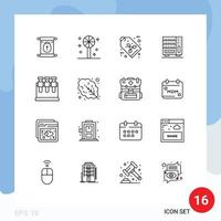 User Interface Pack of 16 Basic Outlines of science chemistry eco label drawer interior Editable Vector Design Elements