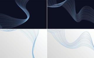 Set of 4 geometric wave pattern background Abstract waving line vector