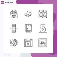 9 Thematic Vector Outlines and Editable Symbols of guide book technology side edge Editable Vector Design Elements