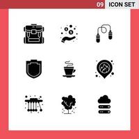 9 Solid Glyph concept for Websites Mobile and Apps cup shield coins security jumping Editable Vector Design Elements