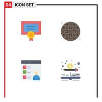 Set of 4 Commercial Flat Icons pack for award coding diploma fast food development Editable Vector Design Elements