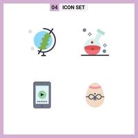 Flat Icon Pack of 4 Universal Symbols of earth cell health laboratory vedio Editable Vector Design Elements
