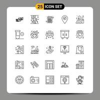 Mobile Interface Line Set of 25 Pictograms of experiment map injury location interaction Editable Vector Design Elements