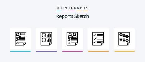 Reports Sketch Line 5 Icon Pack Including page. data. pie. report. paper. Creative Icons Design vector