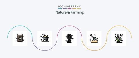Nature And Farming Line Filled Flat 5 Icon Pack Including crop. spade. buildings. farming. agriculture