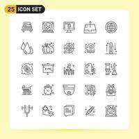 Set of 25 Modern UI Icons Symbols Signs for help communication bug center outbox Editable Vector Design Elements