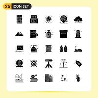 Pictogram Set of 25 Simple Solid Glyphs of syncing sign nature pin hospital Editable Vector Design Elements