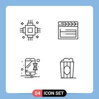 Pack of 4 Modern Filledline Flat Colors Signs and Symbols for Web Print Media such as chip device electronic movie mobile Editable Vector Design Elements