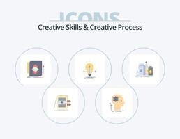 Creative Skills And Creative Process Flat Icon Pack 5 Icon Design. solution. bulb. idea. development. identity vector