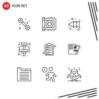 Set of 9 Vector Outlines on Grid for clipboard add hospital plus heart Editable Vector Design Elements