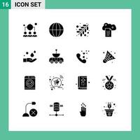 Solid Glyph Pack of 16 Universal Symbols of soap cleaning religion sky docs file storage Editable Vector Design Elements