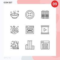 Universal Icon Symbols Group of 9 Modern Outlines of error page options music gear arrow Editable Vector Design Elements