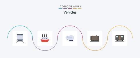 Paquete de 5 iconos planos de vehículos que incluye. vagón. zepelín. viajar. caravana