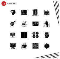 Modern Set of 16 Solid Glyphs Pictograph of target sound frequency code sound bars program Editable Vector Design Elements