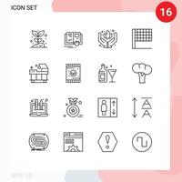 User Interface Pack of 16 Basic Outlines of treatment hospital mouse bed flag Editable Vector Design Elements