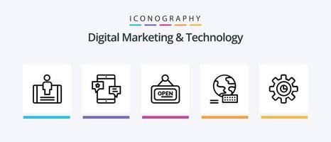 paquete de íconos de la línea 5 de marketing digital y tecnología, incluido el hombre. móvil. plataforma. compromiso. tableta. diseño de iconos creativos vector