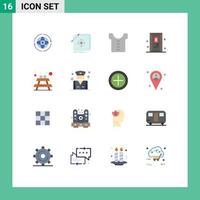 Editable Vector Line Pack of 16 Simple Flat Colors of picnic bath application door shirt Editable Pack of Creative Vector Design Elements