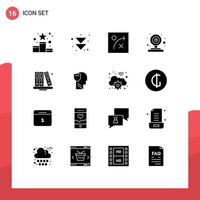 16 Thematic Vector Solid Glyphs and Editable Symbols of library books algorithm back to school webcam Editable Vector Design Elements