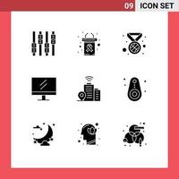 Solid Glyph Pack of 9 Universal Symbols of devices location medal wifi school Editable Vector Design Elements