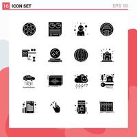 16 Thematic Vector Solid Glyphs and Editable Symbols of film reel typewriter paper type monster Editable Vector Design Elements