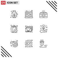 Universal Icon Symbols Group of 9 Modern Outlines of envelop inbox image email shopping bag Editable Vector Design Elements