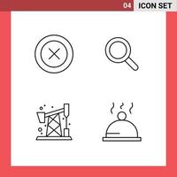 4 Universal Filledline Flat Colors Set for Web and Mobile Applications layout pump jack wireframe magnifying dish Editable Vector Design Elements