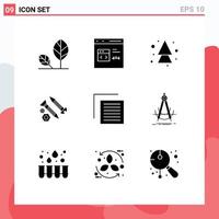 Group of 9 Modern Solid Glyphs Set for tool building develop screws up Editable Vector Design Elements