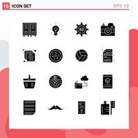 Set of 16 Commercial Solid Glyphs pack for photography media inspirating camera mail Editable Vector Design Elements