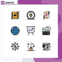 Set of 9 Modern UI Icons Symbols Signs for performance globe sharing equipment devices Editable Vector Design Elements