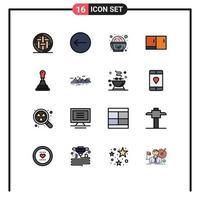 Pack of 16 Modern Flat Color Filled Lines Signs and Symbols for Web Print Media such as auto home appliances food furniture cabinet Editable Creative Vector Design Elements