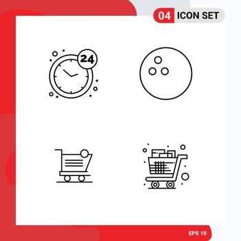 4 Universal Filledline Flat Colors Set for Web and Mobile Applications clock item service cart cart Editable Vector Design Elements