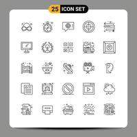 Mobile Interface Line Set of 25 Pictograms of place distance technical target military Editable Vector Design Elements