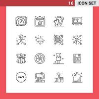 16 Universal Outline Signs Symbols of wifi computer picture laptop leaf Editable Vector Design Elements