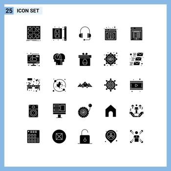 25 Universal Solid Glyph Signs Symbols of data center browser form web support Editable Vector Design Elements