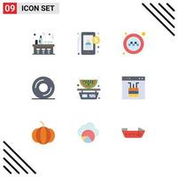 conjunto de 9 paquetes de colores planos comerciales para elementos de diseño vectorial editables de cd de disco público de alimentos balanceados vector