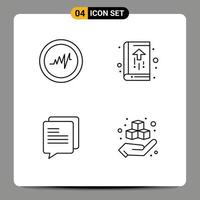 Modern Set of 4 Filledline Flat Colors Pictograph of heart message book notebook printing Editable Vector Design Elements