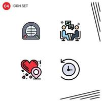 Pack of 4 Modern Filledline Flat Colors Signs and Symbols for Web Print Media such as fan heart location home chat love location Editable Vector Design Elements