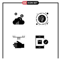 4 Universal Solid Glyphs Set for Web and Mobile Applications cloud cleaning energy plant hand Editable Vector Design Elements