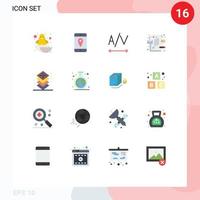 grupo de 16 signos y símbolos de colores planos para capas químicas que rastrean el desarrollo codificando un paquete editable de elementos creativos de diseño de vectores