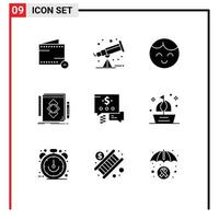 Universal Icon Symbols Group of 9 Modern Solid Glyphs of dollar chat boy development identity Editable Vector Design Elements