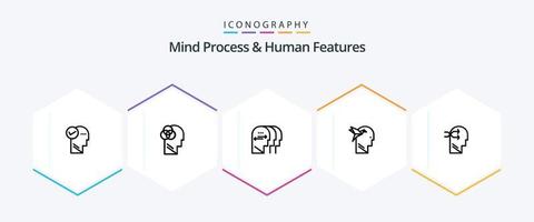 Mind Process And Human Features 25 Line icon pack including feature. mind. human. head. charactore vector