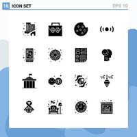 Set of 16 Commercial Solid Glyphs pack for mobile ux toolkit ui essential Editable Vector Design Elements