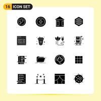 Set of 16 Modern UI Icons Symbols Signs for date internet ux globe earth Editable Vector Design Elements