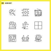 Outline Pack of 9 Universal Symbols of web internet health development television Editable Vector Design Elements