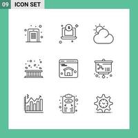 9 Creative Icons Modern Signs and Symbols of web browser sun leaf fence Editable Vector Design Elements