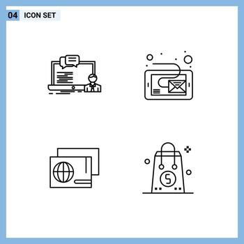 Set of 4 Commercial Filledline Flat Colors pack for training identity computer inbox passport Editable Vector Design Elements