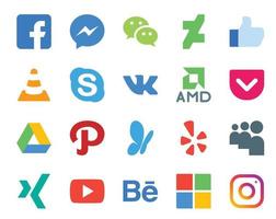 20 Social Media Icon Pack Including yelp path player google drive amd vector