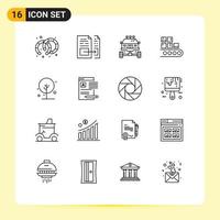 Pictogram Set of 16 Simple Outlines of production management auto line transport Editable Vector Design Elements