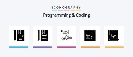 Programming And Coding Glyph 5 Icon Pack Including coding. c. development. file. develop. Creative Icons Design vector