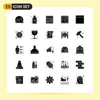 Modern Set of 25 Solid Glyphs Pictograph of grid photo sun frame ui Editable Vector Design Elements